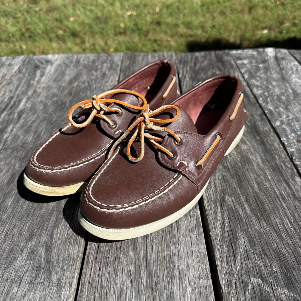 VTG Sperry Top-Sider 2-Eye Boat Shoes Mens 7 M Brown Leather Clergy Estate Find